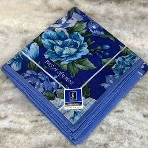 Yves Saint Laurent Blue Floral Cotton Handkerchief Vintage
